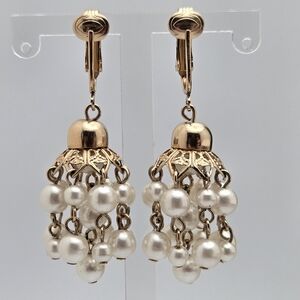 Vintage Sarah Coventry Gold-Tone Faux Pearl Cluster Clip-On Earrings